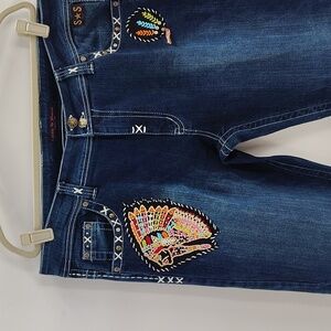 Giddy Up Glamour Native American headdress bootcut jeans 14 stretch embroidery